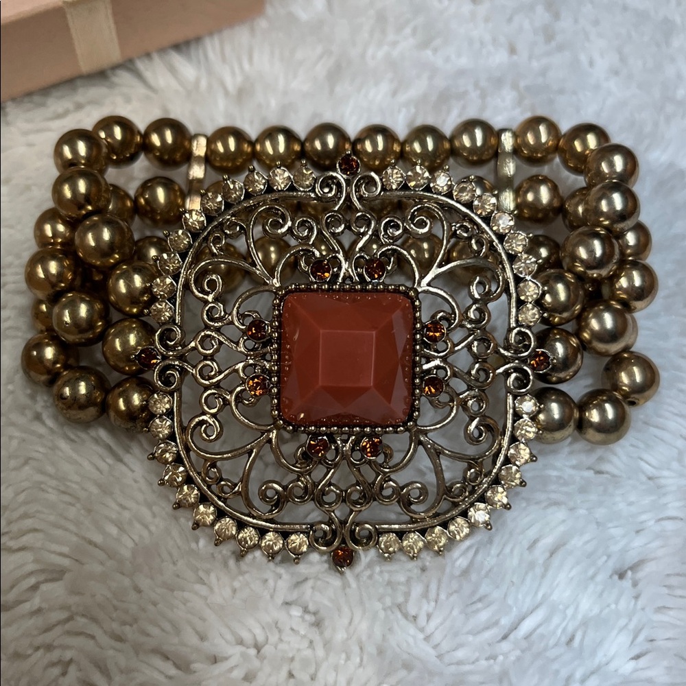 Elegant Gold and Red Beaded Bracelet in a gift box